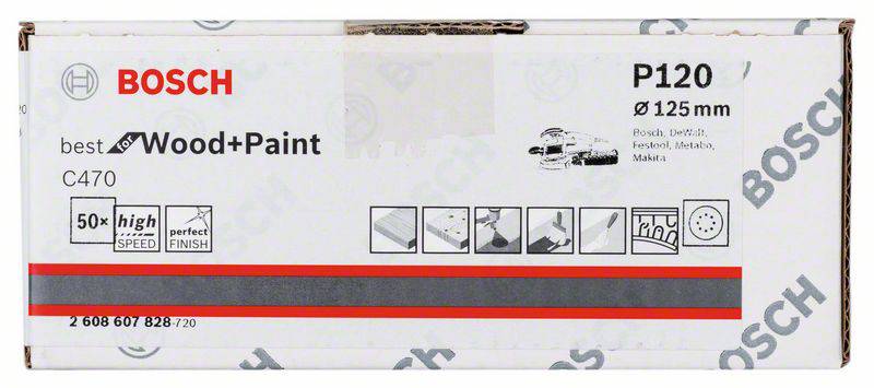 Feuille abrasive pour ponceuse excentrique avec bande auto-agrippante, perforé Bosch Accessories 2608607828 Grain 120 (Ø-1
