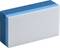 Un tampon à ongles rectangulaire à surface bleue et blanche, utilisé pour limer ou polir les ongles.