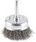 Brosse métallique à poils de fil métallique, tête ronde et manche court, adaptée au nettoyage des surfaces métalliques et à l'élimination de la rouille.