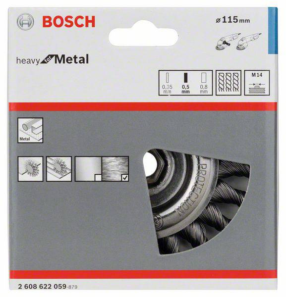 Emballage d'un disque de meulage Bosch pour métaux, adapté aux travaux de métallurgie lourde, diamètre de 115 mm, alésage M14.