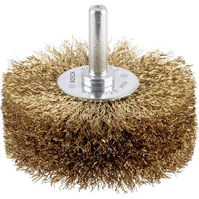 Embout de brosse métallique avec des poils en métal et un manche cylindrique, utilisé pour le meulage et le nettoyage de surfaces.