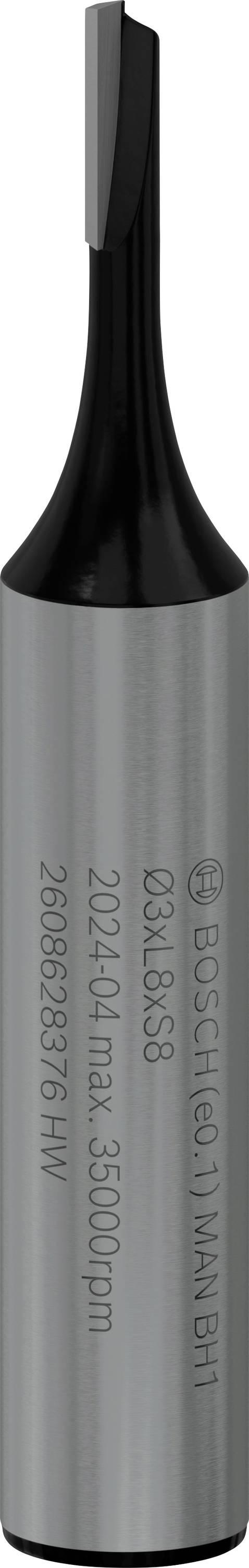 Fraise à tige cylindrique et tête de coupe en métal, adaptée aux travaux de perçage et de fraisage précis. Détails techniques gravés.