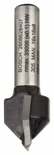 Fraise à rainurer en V, 8 mm, D1 16 mm, L 16 mm, G 45 mm, 90° Bosch 2608628407