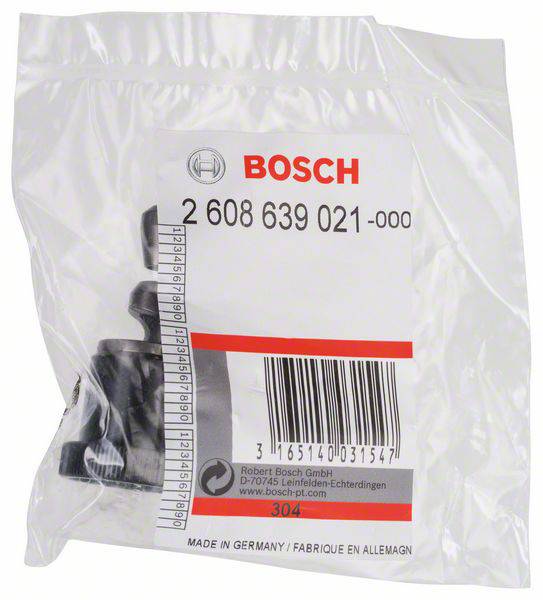 Sac en plastique avec logo Bosch, numéro d'article et code-barres, contenant de petites pièces de rechange noires. Texte en bas : « MADE IN GERMANY ».