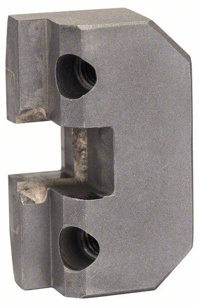 Pince métallique à deux trous de vis, utilisée pour stabiliser ou fixer des objets dans des applications mécaniques.
