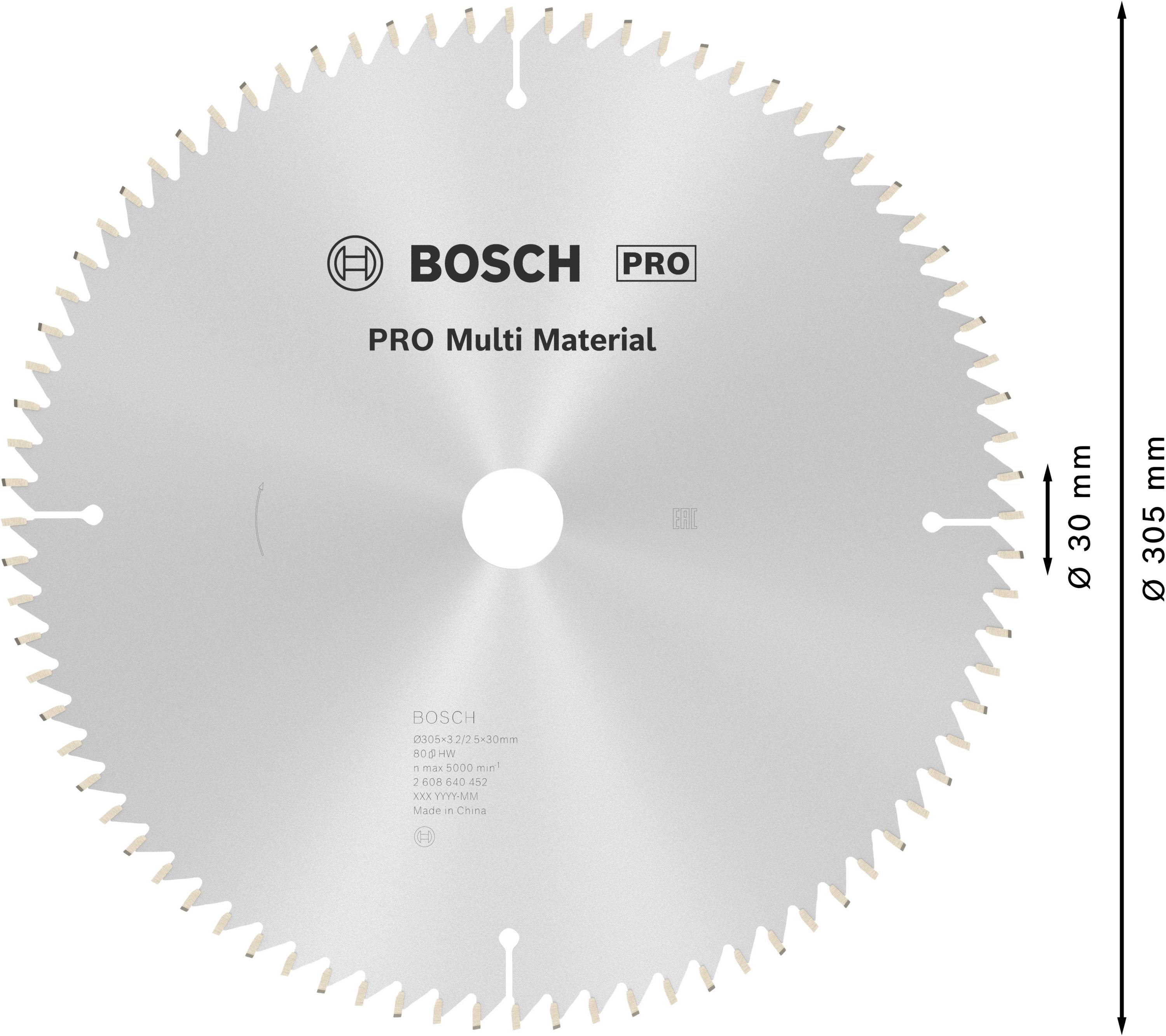 Lame de scie circulaire 'BOSCH PRO Multi Material', diamètre 305 mm, pour l'usinage de différents matériaux, coupe efficace.