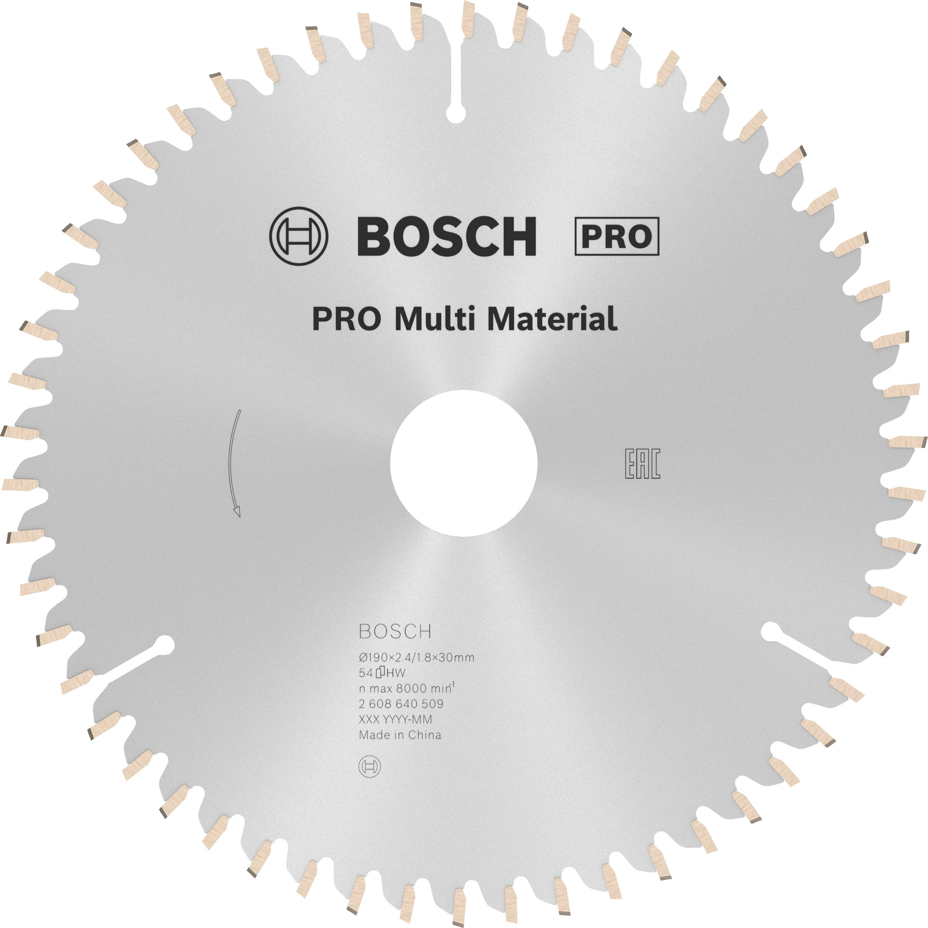 Lame de scie circulaire Multi Material, 190 x 30 x 2,4 mm, 54 Bosch Accessories 2608640509 Diamètre: 190 mm Nombre de de