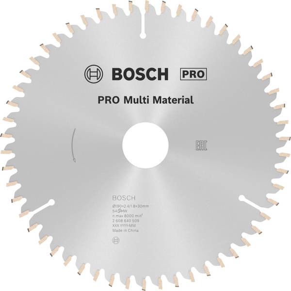 Lame de scie circulaire Multi Material, 190 x 30 x 2,4 mm, 54 Bosch Accessories 2608640509 Diamètre: 190 mm Nombre de dents: 54 Épaisseur:2.4 mm