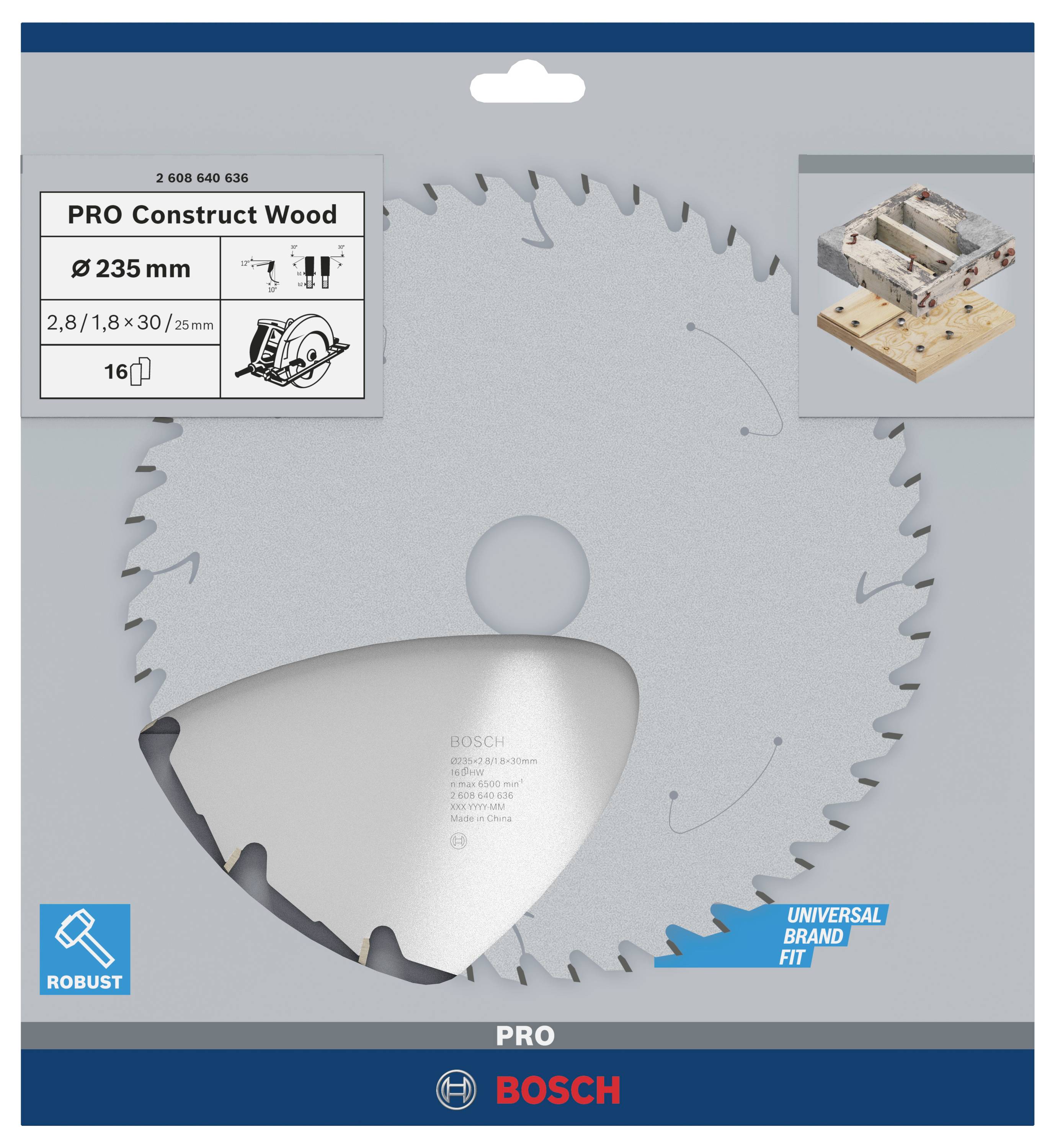 Lame de scie circulaire Pro Construct Wood, 235 mm de diamètre, 2,8/1,8 mm d'épaisseur, 30 mm d'alésage, pour bois, notice de montage incluse.