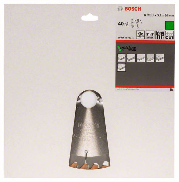 'Lame de scie Bosch pour bois et parquet, diamètre 250 mm, 40 dents, adaptée pour des coupes nettes, durable'