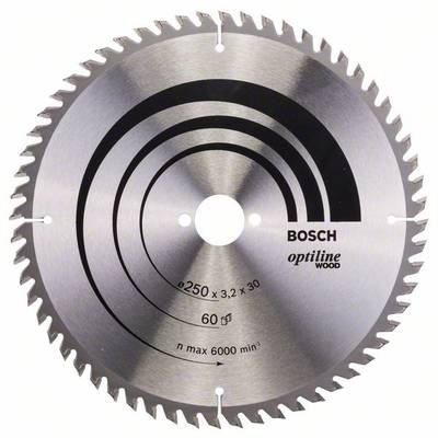 Bosch Accessories Optiline Wood 2608640729 Lame de scie circulaire au carbure 250 x 30 x 3.2 mm Nombre de dents: 60 1 pc