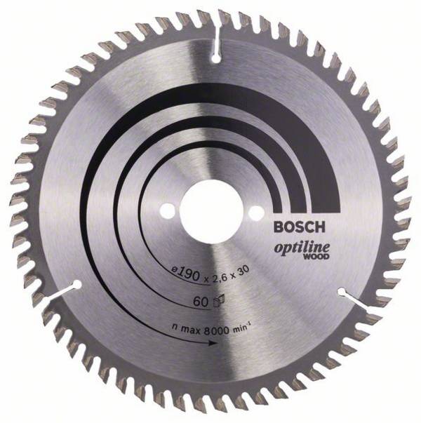 Bosch Accessories Optiline Wood 2608641188 Lame de scie circulaire au carbure 190 x 30 x 2.6 mm Nombre de dents: 60 1 pc(s)