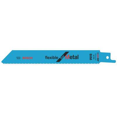 Une lame de scie métallique bleue portant l'inscription 'flexible for Metal', 'Bosch', 'S 922 BF', adaptée pour couper du métal.