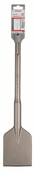 Un burin plat Bosch pour marteau-piqueur avec fixation SDS-plus, adapté pour enlever des matériaux tels que le béton ou les carrelages.