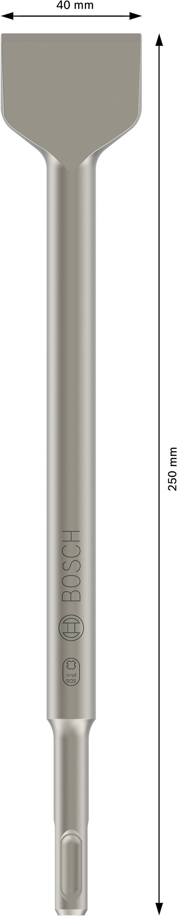 Ciseau plat d'une largeur de 40 mm et d'une longueur totale de 250 mm. Adapté pour les travaux sur béton ou pierre.