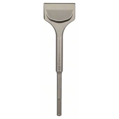 Spatule plate métallique à long manche, utilisée pour enlever des carreaux ou du mortier, couramment employée dans les travaux de construction ou de rénovation.