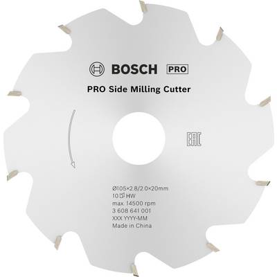 Lame de scie circulaire à huit dents, marque Bosch Pro, pour fraisage latéral. Diamètre 105 mm, 8,2/2,0x20 mm, vitesse maximale 14 500 tr/min, fabriqué en Chine.