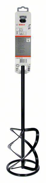 Malaxeur à main avec tête de mélange à spirale, adapté pour mortier et béton, de Bosch. L'emballage présente le logo de la marque et les instructions.