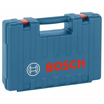 Caisse de transport bleue avec poignée, sur laquelle le logo Bosch et l'inscription 'BOSCH' en rouge sont représentés.