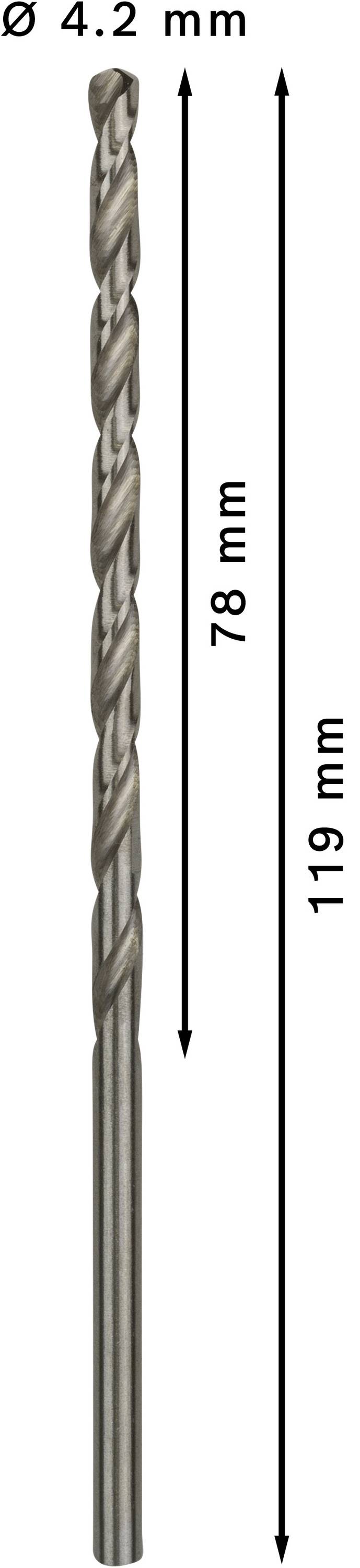 Foret d'un diamètre de 4,2 mm et d'une longueur totale de 119 mm, hélicoïdal avec une longueur utile de 78 mm.