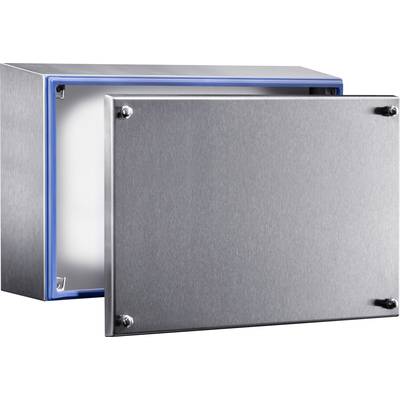Un boîtier métallique ouvert avec un joint d'étanchéité bleu et un couvercle avant amovible. L'intérieur est vide et montre une surface lisse.