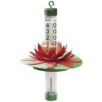 Thermomètre décoré de nénuphars flottants, indiquant les températures en degrés Celsius.