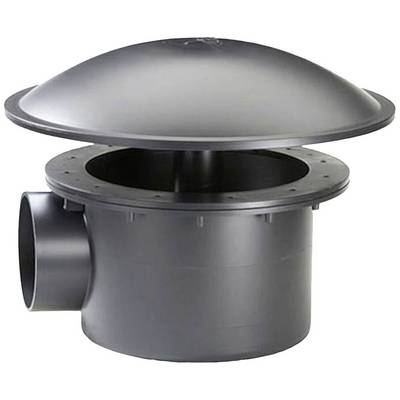 Ventilateur de toiture en plastique noir avec raccordement latéral de tuyau, adapté à la ventilation et au drainage des toitures.