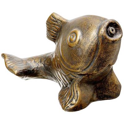 Sculpture de poisson couleur bronze avec une gueule ouverte et des nageoires détaillées, représentée sur un fond neutre.
