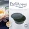 Le 'BellAcqua FountainBowl 55' est un bol-fontaine robuste et de haute qualité. À gauche, une plante aquatique en fleur, à droite le bol.