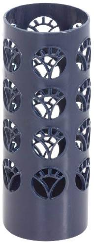 Porte-stylo bleu avec des découpes décoratives rondes disposées en motif sur toute sa surface.
