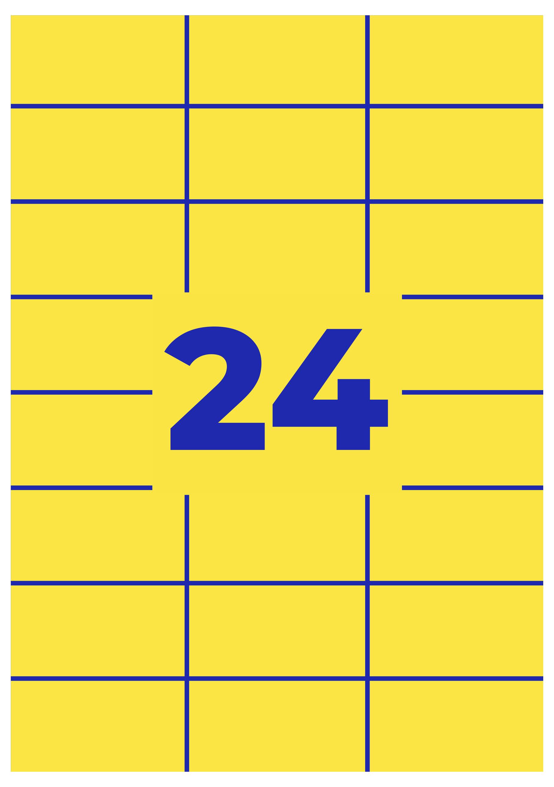 Rectangle jaune avec grille bleue et grand chiffre bleu « 24 » au centre.