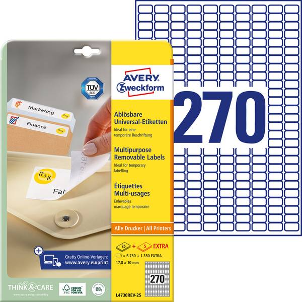 Etiquette universelles Avery-Zweckform L4730REV-25 17.8 x 10 mm papier blanc 8100 pc(s) décollable