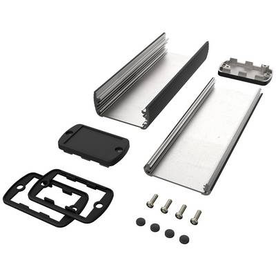 Ensemble de pièces pour boîtier comprenant des profilés métalliques, des capots, des vis et des joints, destiné au montage autonome d'un appareil électronique.
