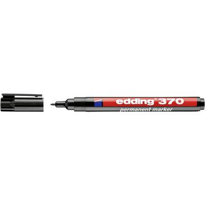Un marqueur permanent noir avec une pointe en biseau et un capuchon, étiqueté « edding 370 marqueur permanent » en rouge et blanc.