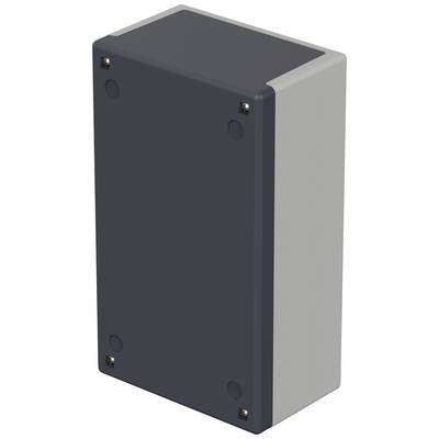 Un boîtier rectangulaire gris avec des vis aux coins. Il semble adapté aux composants électroniques ou au câblage.