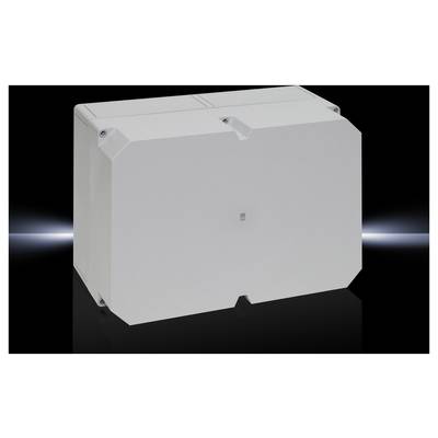 Une boîte rectangulaire blanche en plastique sur un fond noir, probablement un boîtier ou un coffret pour des appareils techniques.