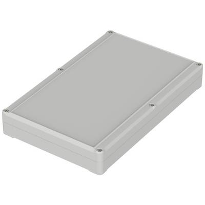 Boîtier rectangulaire gris avec six vis apparentes, potentiellement utilisé pour des composants électroniques.