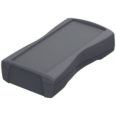 Un boîtier en plastique noir, rectangulaire, aux angles arrondis et à surface supérieure inclinée. Adapté pour accueillir des dispositifs électroniques.