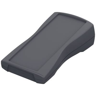 Un boîtier en plastique sombre de forme rectangulaire aux bords arrondis, utilisé pour le montage de dispositifs électroniques.