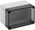 Une boîte de connexion rectangulaire transparente avec un couvercle amovible gris fumé, adaptée au câblage dans les projets électroniques.