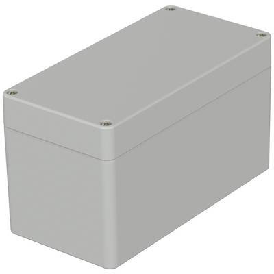 Boîtier électronique rectangulaire gris avec quatre vis aux coins, adapté pour protéger des composants électroniques.