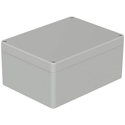 Un boîtier rectangulaire gris avec un couvercle amovible et quatre vis aux angles, typique pour des applications techniques.