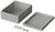 Boîtier rectangulaire gris avec couvercle amovible, présenté à côté de six vis. Adapté pour l'installation de dispositifs électriques.
