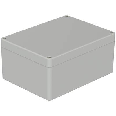 Boîtier rectangulaire en plastique gris avec des vis aux angles. Convient au montage électronique et ne porte aucune inscription.