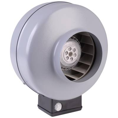 Ventilateur dans un boîtier gris, adapté aux applications industrielles ou commerciales. Composant principal de l'appareil visible.