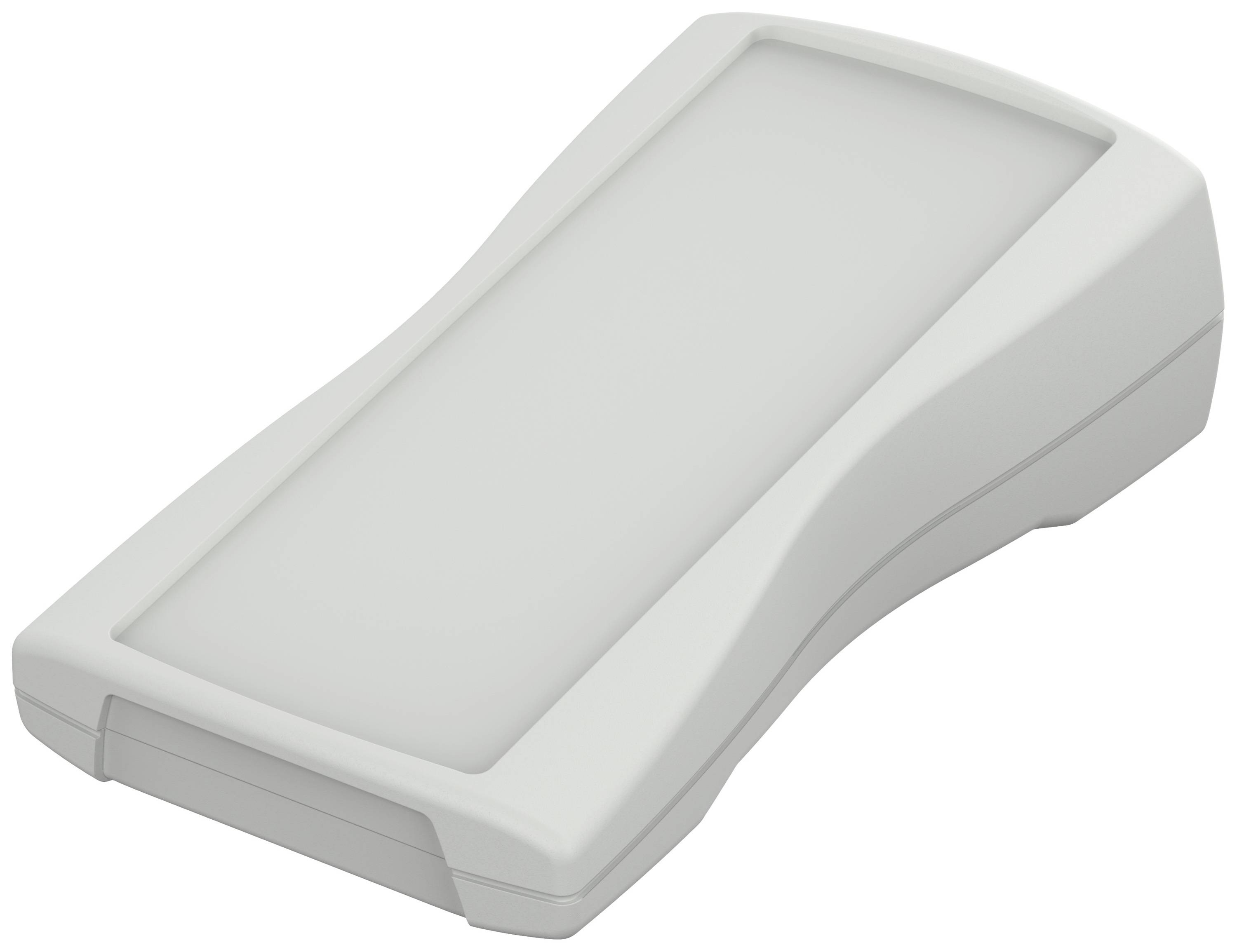 Un boîtier blanc rectangulaire aux angles arrondis. Le boîtier paraît compact et fonctionnel.