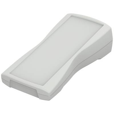 Un boîtier rectangulaire en plastique gris clair, à surface légèrement bombée et au design ergonomique, probablement destiné à des appareils électroniques.