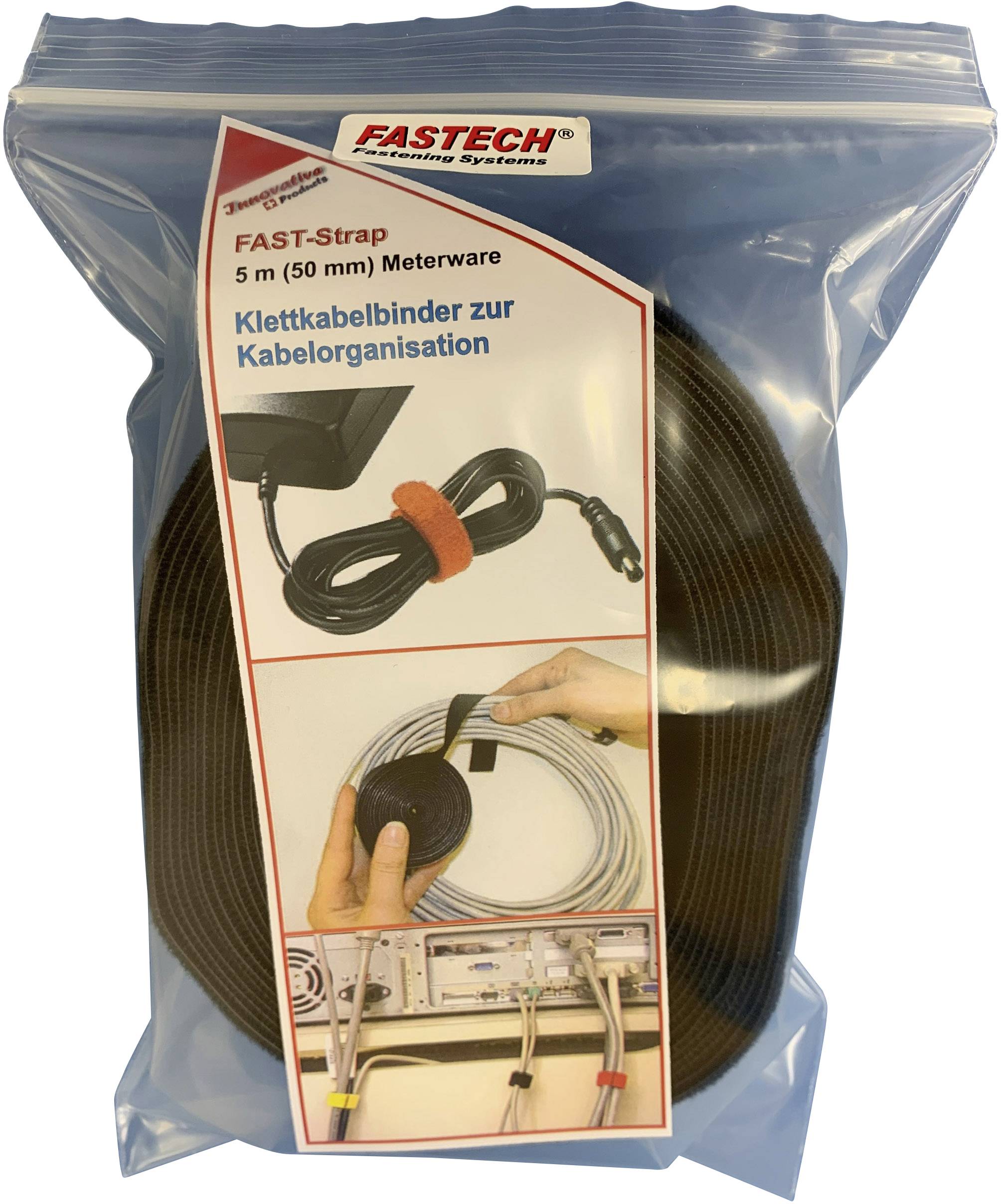 Attache-câbles auto-agrippants pour l'organisation des câbles dans un sac en plastique. Illustration : câbles attachés et fixés à l'arrière d'un appareil.