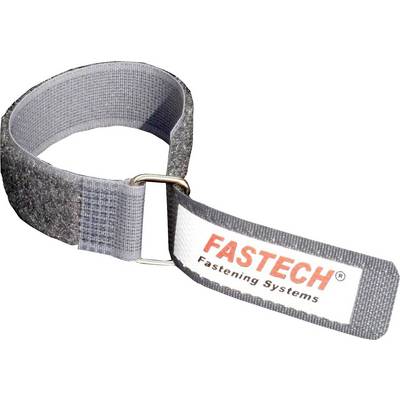 Ruban auto-agrippant Fastech, gris, avec anneau métallique et inscription 'FASTECH Fastening Systems'.