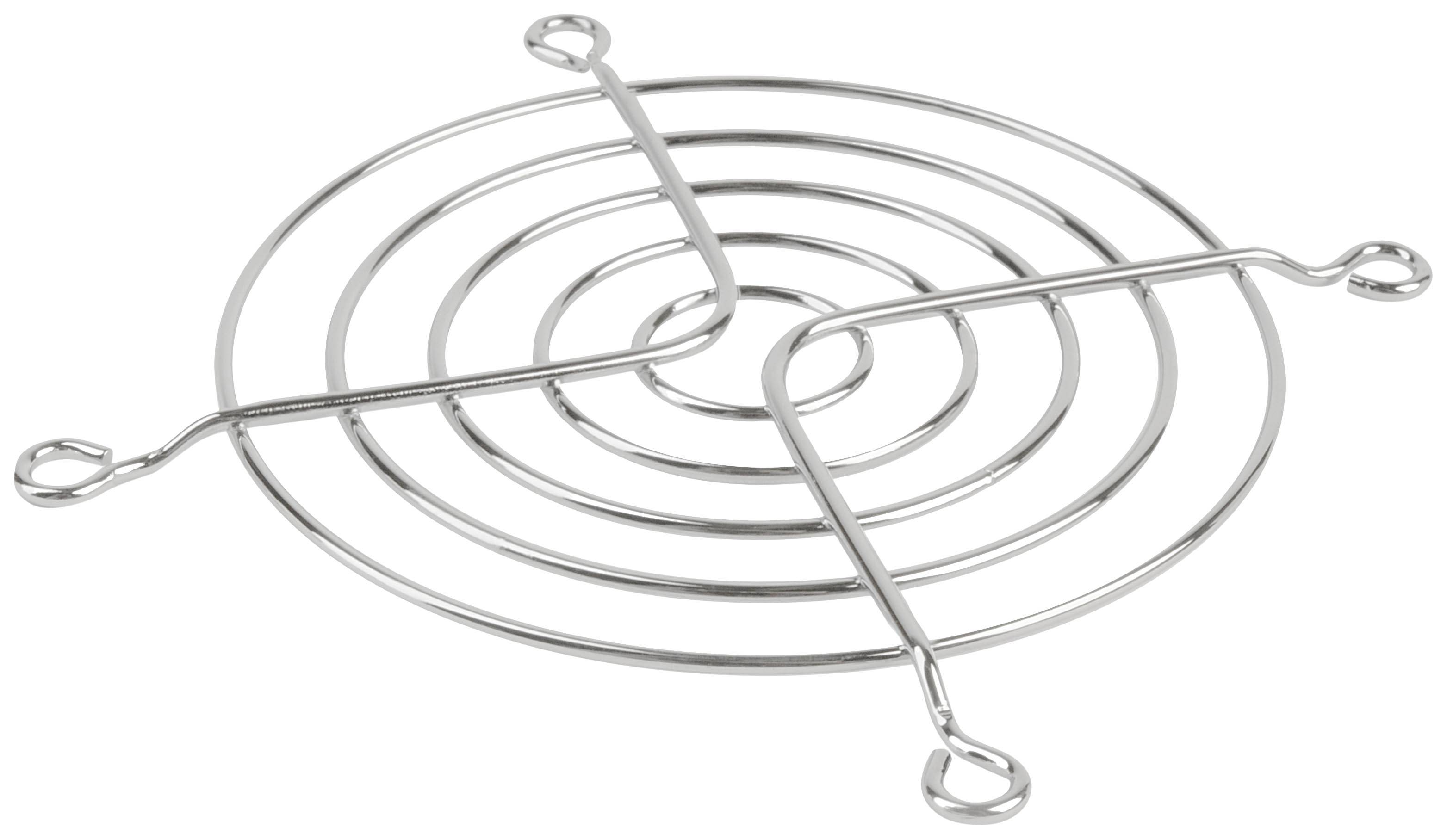 Un dessous de plat rond en métal argenté avec un motif en spirale.
